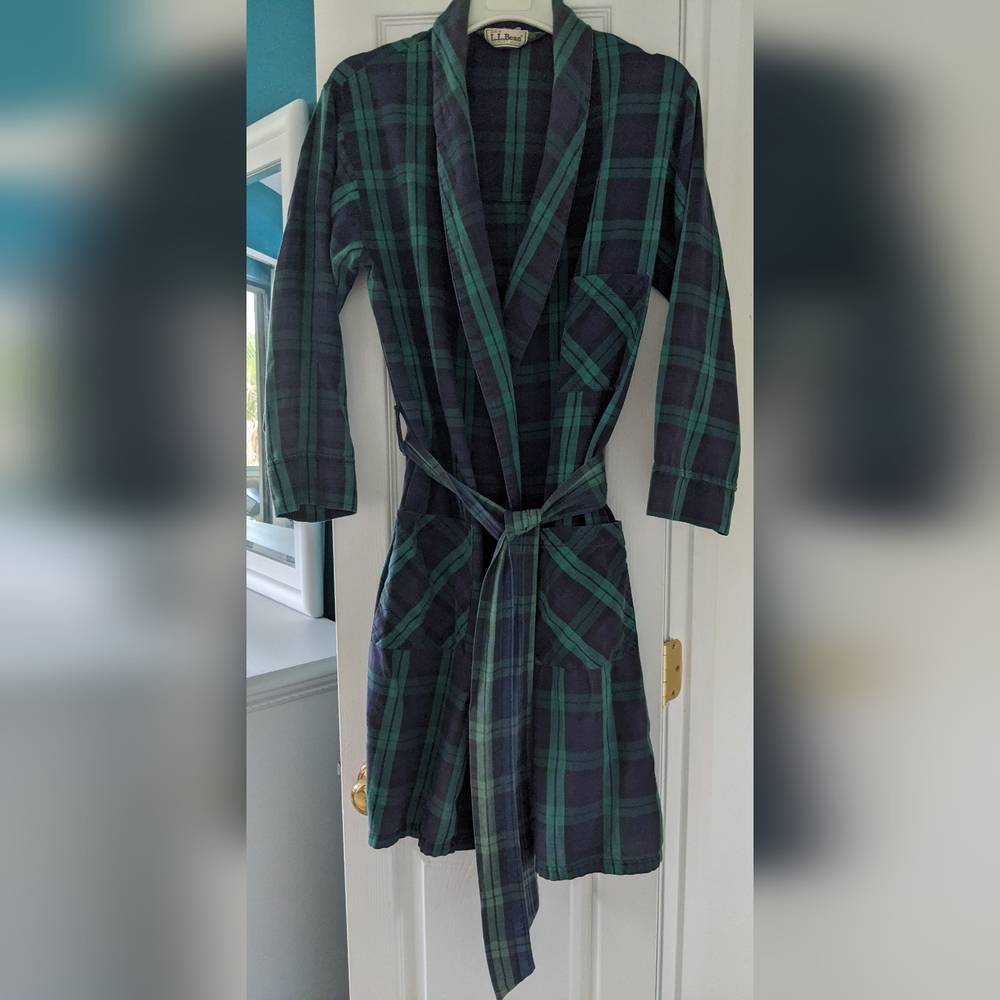 LL Bean plaid flannel robe, Small